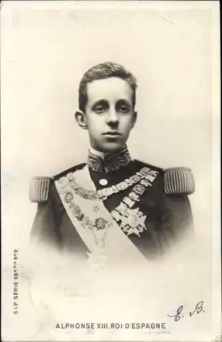 Ak König Alfons XIII von Spanien, Portrait, Uniform, Orden