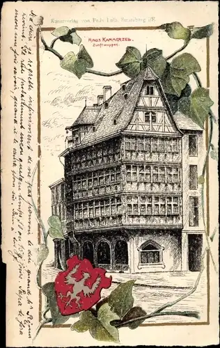 Wappen Litho Strasbourg Straßburg Elsass Bas Rhin, Haus Kammerzell, Zunftwappen