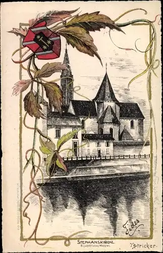 Künstler Wappen Litho Stricker, Strasbourg Straßburg Elsass Bas Rhin, Stephanskirche