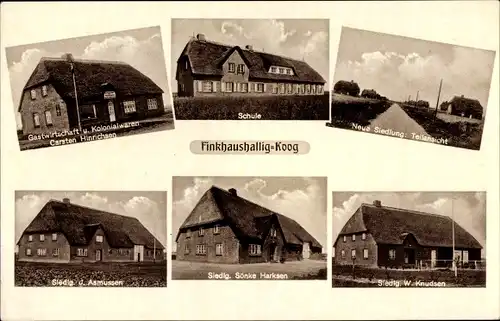 Ak Finkhaushalligkoog Simonsberg in Nordfriesland, Siedlungen Knudsen, Harksen, Asmussen, Gasthaus