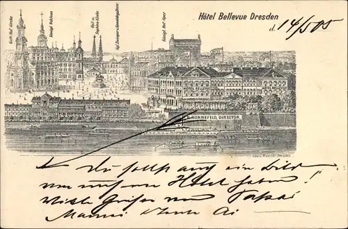 Litho Dresden Zentrum Altstadt, Hotel Bellevue, Schloss, Zwinger, Hofoper