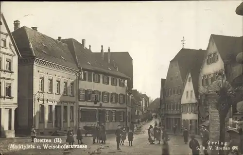 Ak Bretten in Baden, Blick auf den Marktplatz, Weißhofer Straße