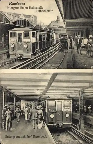 Ak Hamburg Hohenfelde, Untergrundbahn Haltestelle Lübeckerstraße, Gleisseite, Bahnhof Barmbeck
