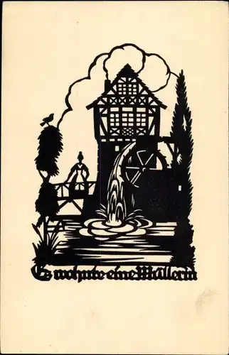 Scherenschnitt Künstler Ak Schwindt, A.M., Es wohnte eine Müllerin