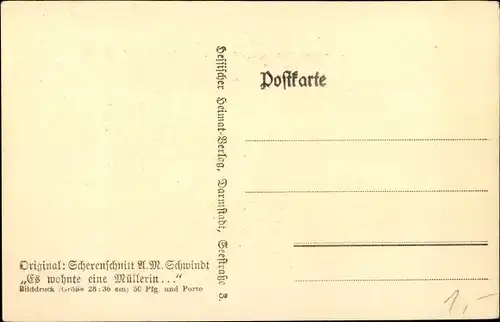 Scherenschnitt Künstler Ak Schwindt, A.M., Es wohnte eine Müllerin