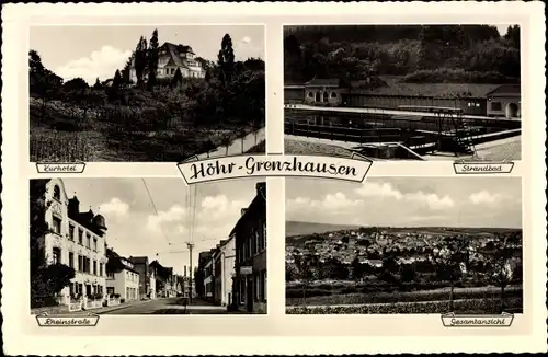 Ak Höhr Grenzhausen im Westerwald, Gesamtansicht, Kurhotel, Strandbad, Rheinstraße
