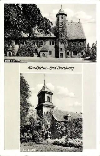 Ak Bündheim Bad Harzburg in Niedersachsen, Schloss, Ev. Kirche