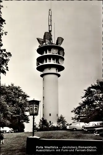 Ak Porta Westfalica an der Weser, Jakobsberg, Hotel Restaurant Bismarckturm, Fernsehturm Hausberge