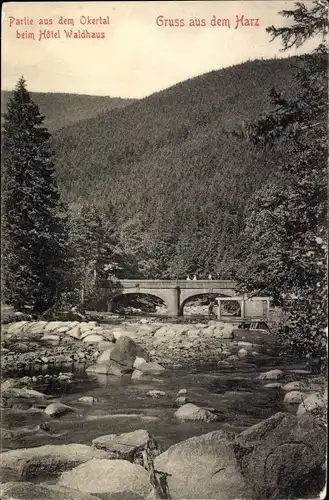 Ak Oker Goslar am Harz, Partie aus dem Okertal, Brücke