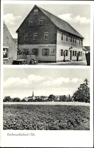 Ak Kirchenschönbach Kirchschönbach Prichsenstadt Unterfranken, Panorama, Gasthaus z. Hirschen