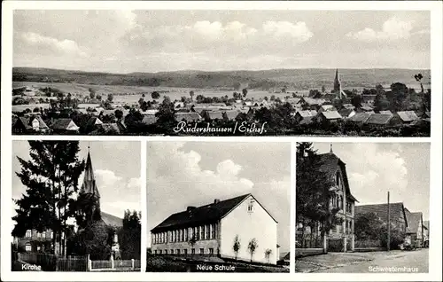Ak Rüdershausen im Eichsfeld Niedersachsen, Panorama, Schwesternhaus, Neue Schule, Kirche