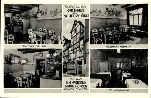 Ak Hann. Münden in Niedersachsen, Gasthaus zur Rathausschänke, Inh. Aug. Hartmann, Ziegelstr. 6