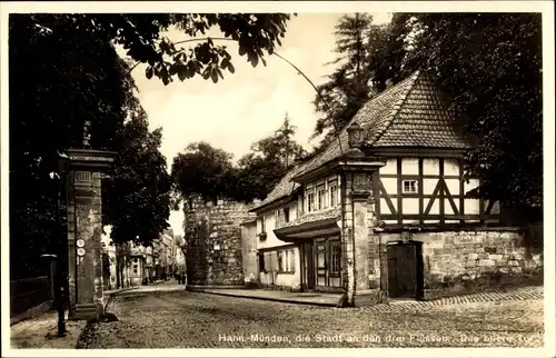 Ak Hann. Münden, Partie am oberen Tor, Fachwerkhaus