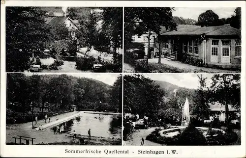 Ak Steinhagen in Westfalen, Restaurant, Freibad, Springbrunnen