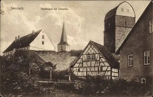 Ak Seßlach in Oberfranken, Stadtmauer mit Zinkentor