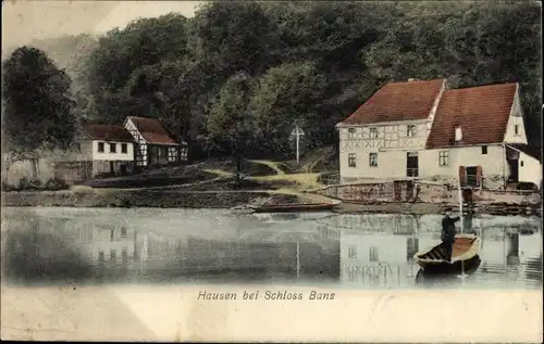 Ak Hausen Bad Staffelstein am Main Oberfranken, Flusspartie, Fachwerkhaus