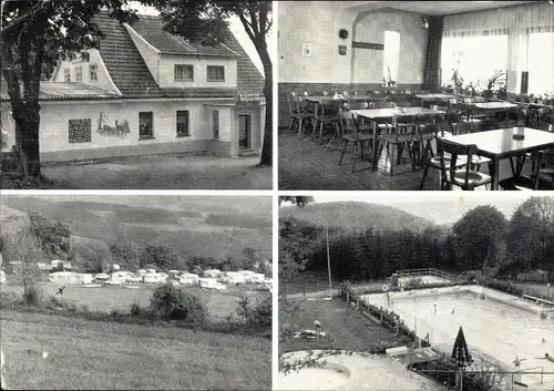 Ak Hutten Schlüchtern in Hessen, Gaststätte Heiligenborn, Campingplatz, Freibad