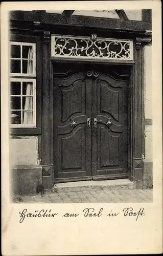 Ak Soest in Westfalen, verzierte Haustür am Saal