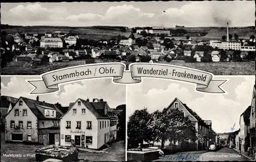 Ak Stammbach in Oberfranken, Frankenwald, Gesamtansicht, Marktplatz, Kulmacher Straße