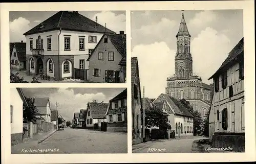Ak Mörsch Rheinstetten, Lammstraße, Rathaus, Karlsruherstraße