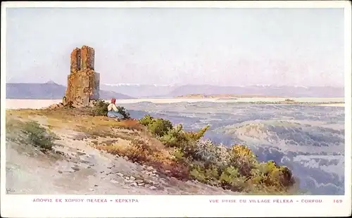 Künstler Ak Péléka Korfu Griechenland, Vue prise du Village