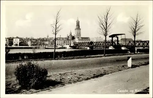 Ak Kampen Overijssel Niederlande, Gezicht op Kampen, Flusspartie, Klappbrücke