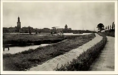 Ak Kampen Overijssel Niederlande, Langebrug, Uferpartie, Panorama