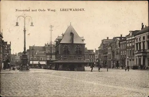 Ak Leeuwarden Friesland, Nieuwstad met Oude Waag