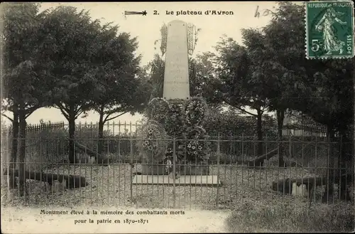 Ak Seine Saint Denis, Plateau d'Avron, Monument aux morts 1870-71