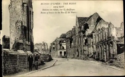 Ak Ypres Ypern Flandern, Maisons en ruines, rue G. de Stuers, 1. WK