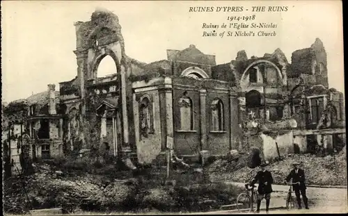 Ak Ypres Ypern Flandern, Ruines de l'Eglise St. Nicolas, 1. WK