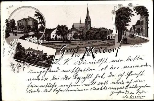 Litho Meldorf in Holstein, Blick auf den Ort, Kirche, Straßenpartie