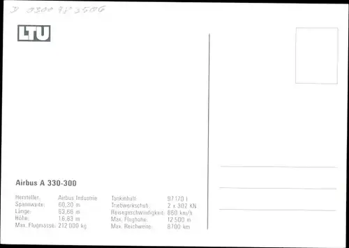 Ak Deutsches Passagierflugzeug, LTU, Airbus A 330 300