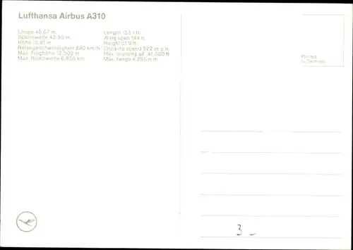 Ak Passagierflugzeug Lufthansa A310, Airbus