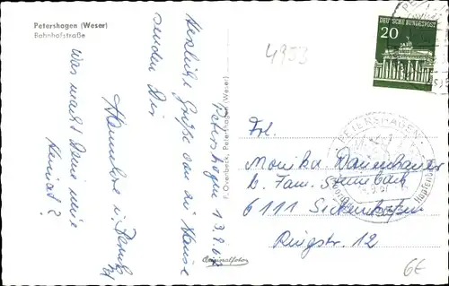 Ak Petershagen an der Weser, Bahnhofstraße, Kirche, Fachwerkhaus