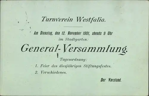 Ak Bünde in Westfalen, Turnverein Westfalia, Generalversammlung am 12.11.1901