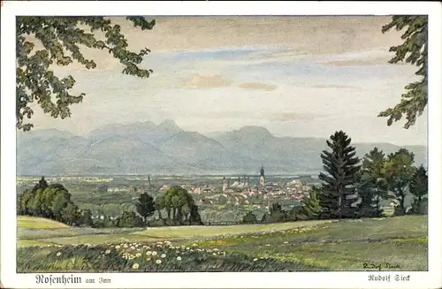 Künstler Ak Sieck, Rudolf, Rosenheim Oberbayern, Panorama