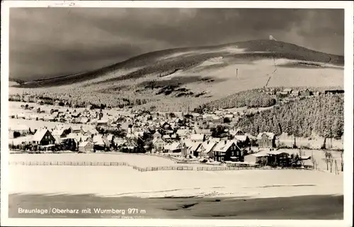 Ak Braunlage im Oberharz, verschneiter Ort, Wurmberg