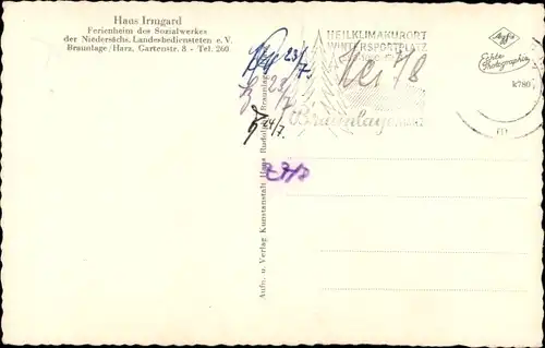 Ak Braunlage im Oberharz, Haus Irmgard, Ferienheim Sozialwerk Niedersächs. Landesbedienstete