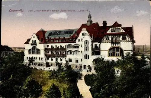 Ak Chemnitz in Sachsen, Zimmermann´sches Sanatorium, Südseite