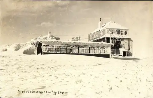 Foto Ak Satzung Marienberg im Erzgebirge, Hirtstein, Bergrestaurant, Unterkunftshaus, Winter