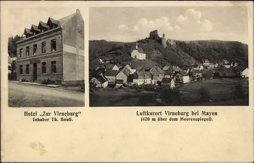 Ak Virneburg in der Eifel, Hotel Zur Virneburg, Ort mit Ruine