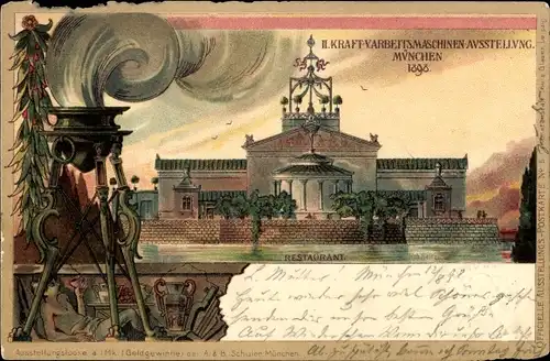 Ganzsachen Künstler Litho Seitz, R., München, 2. Kraft und Arbeitsmaschinenausstellung 1898