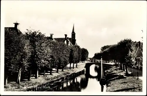 Ak Sloten Friesland Niederlande, Diep met Herv. Kerk