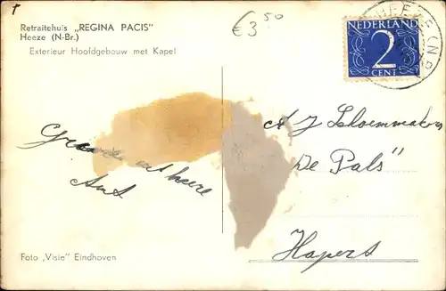 Ak Heeze Nordbrabant, Retraitehuis Regina Pacis, Hoofgebouw met Kapel