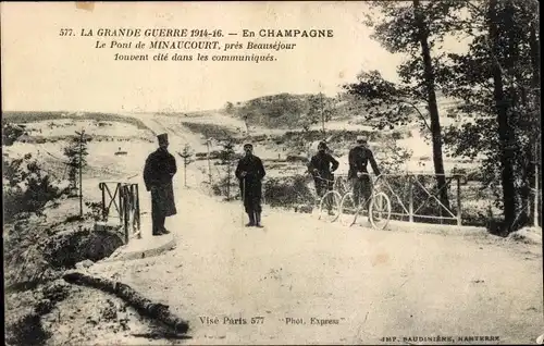 Ak Minaucourt Marne, Le Pont, La Grande Guerre 1914-1916