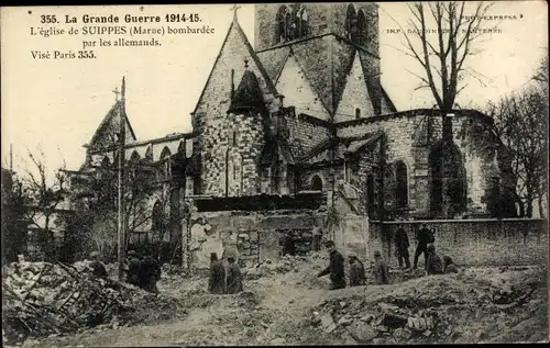 Ak Suippes Marne, L'Eglise bombardee par les allemands