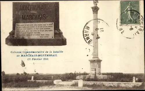 Ak Marchais Montmirail Marne, Colonne Commemorative de la bataille, 1914