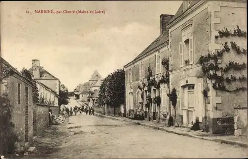 Ak Marigné Maine et Loire, Straßenpartie