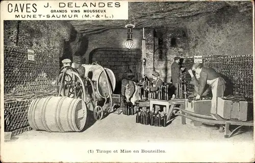 Ak Saumur Maine et Loire, Munet-Saumur, Caves J. Delandes, Kellerei, Tirage et Mise en Bouteille